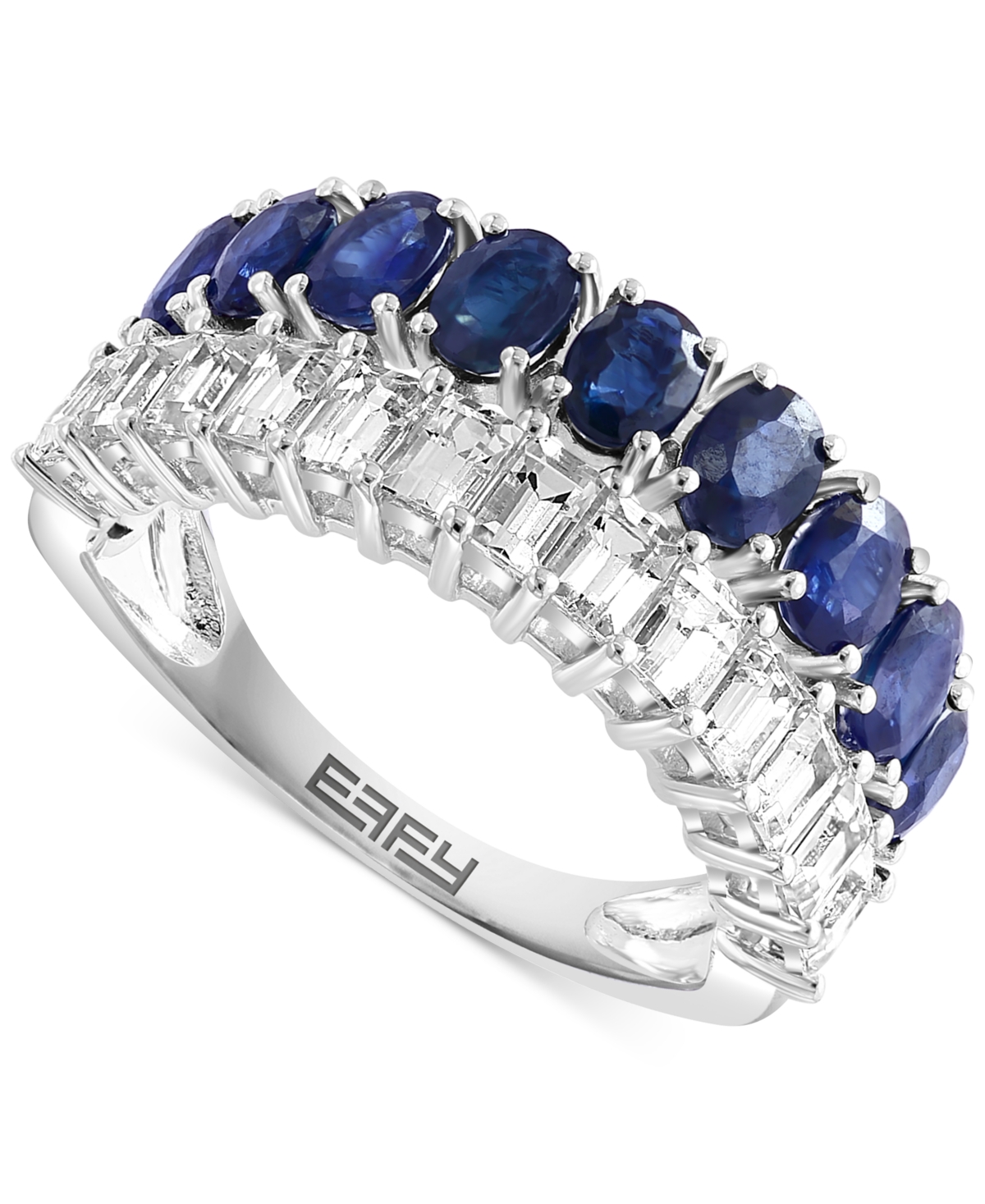 Effy Blue Sapphire (1-3/4 ct. t.w.) & White Sapphire (1 ct. t.w) Double Row Ring in 14k White Gold - White Gold