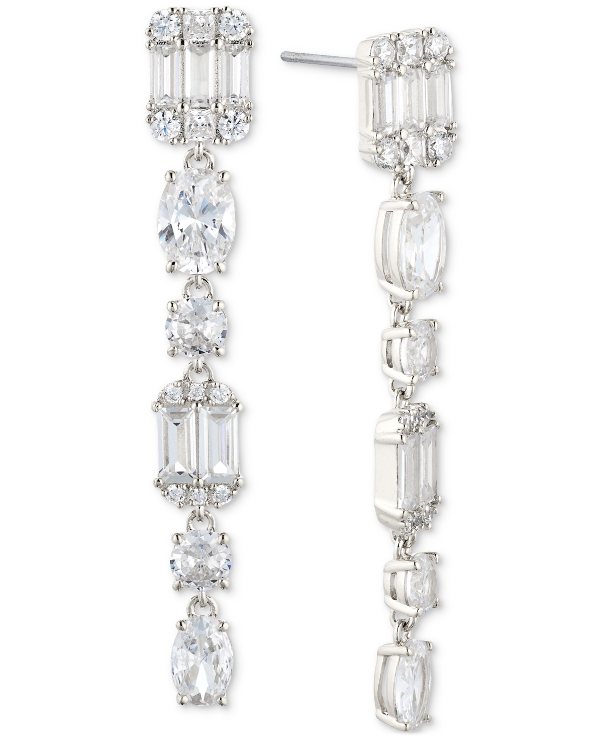 Eliot Danori Silver-tone Cubic Zirconia Cluster Linear Earrings, Created For Macy's