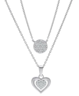 Macy's - Diamond Circle & Heart 18" Layered Pendant Necklace (1/4 ct. t.w.) in Sterling Silver