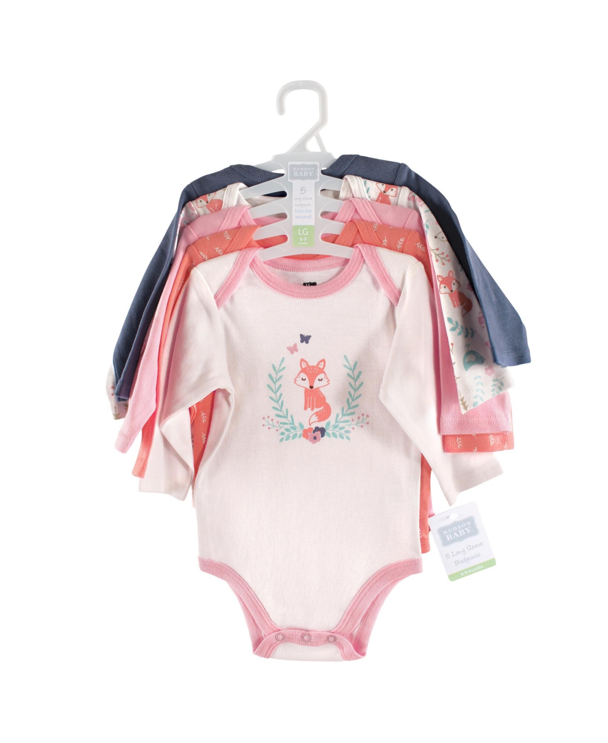 Hudson Baby Baby Girls Cotton Long-Sleeve Bodysuits 5pk,- Woodland fox