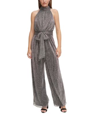 Eliza J - Women's Metallic Tie-Waist Halter Jumpsuit