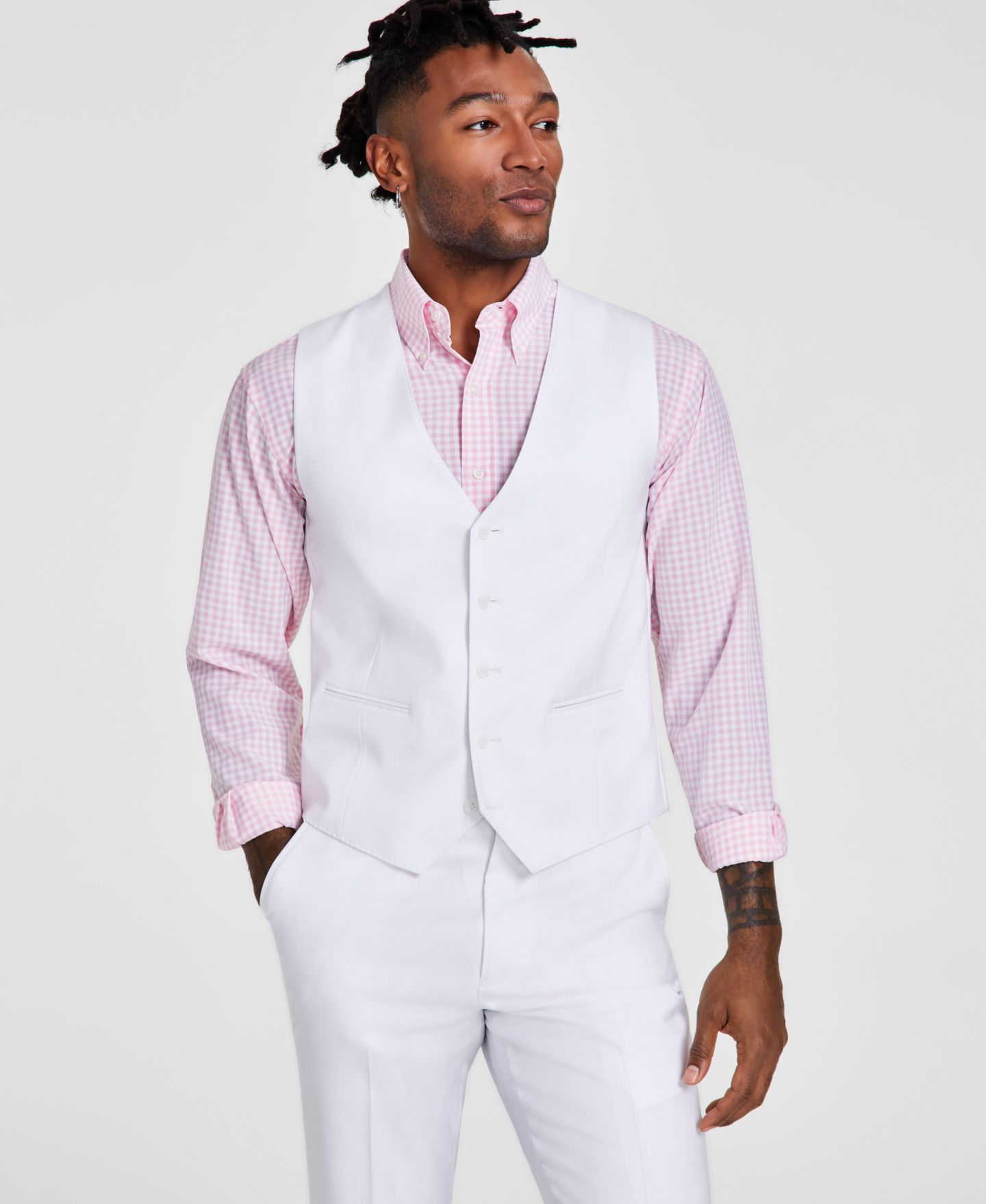 Мужской жилет Tayion Collection Classic-Fit Solid Suit Vest, цвет: Белый однотонный — фото 1