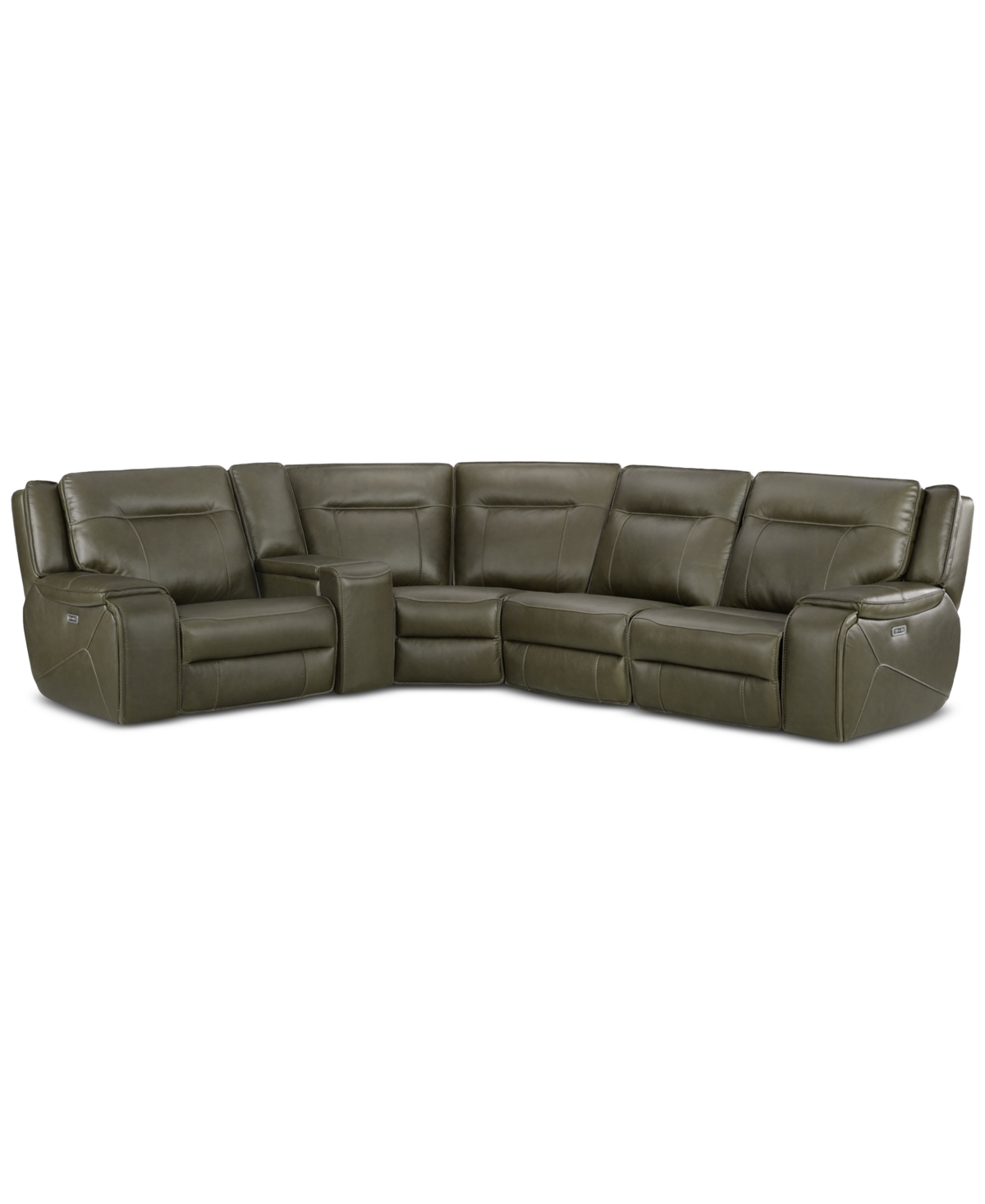 Macy's Hansley 5-pc. Zero Gravity Leather Sectional With 3 Power Recliners, Created For  In Grey