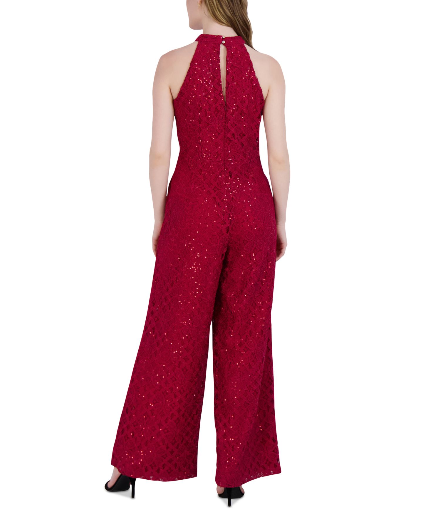 Женский комбинезон julia jordan Sequin-Lace Halter Twist-Neck Jumpsuit, цвет: Малиновый — фото 2