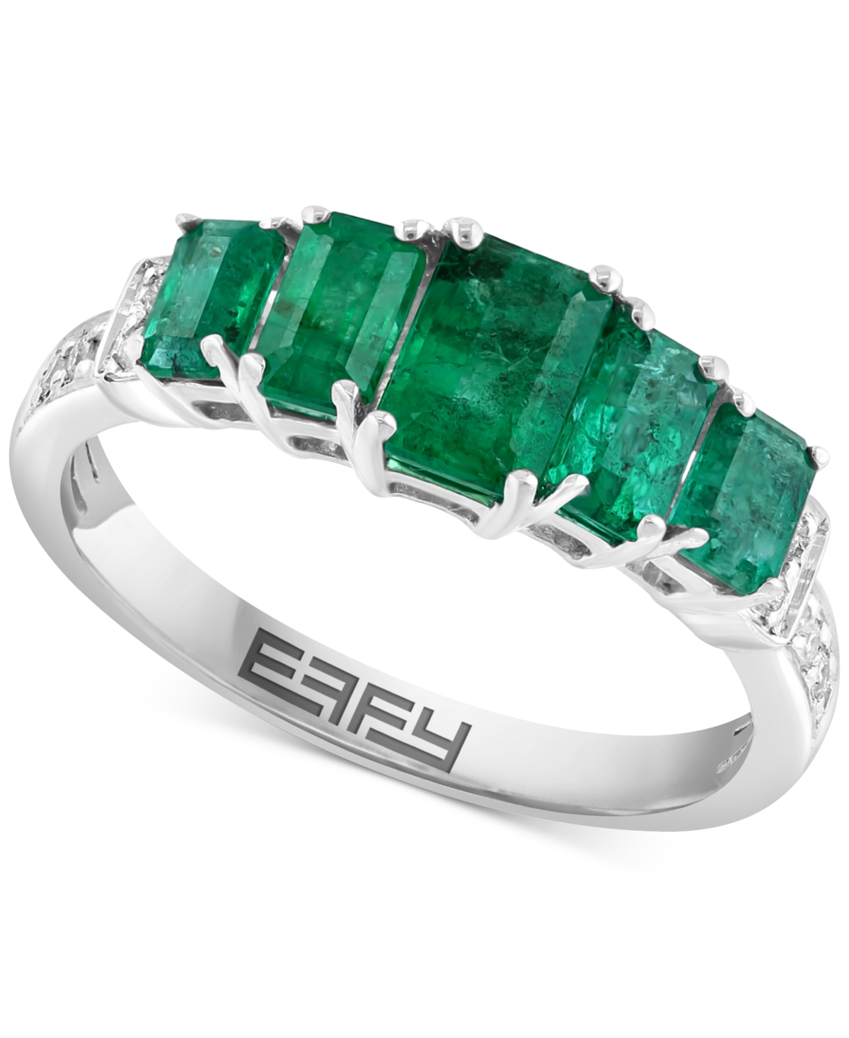 Effy Collection Effy Emerald (1-3/8 Ct. T.w.) & Diamond (1/10 Ct. T.w.) Statement Ring In Sterling Silver