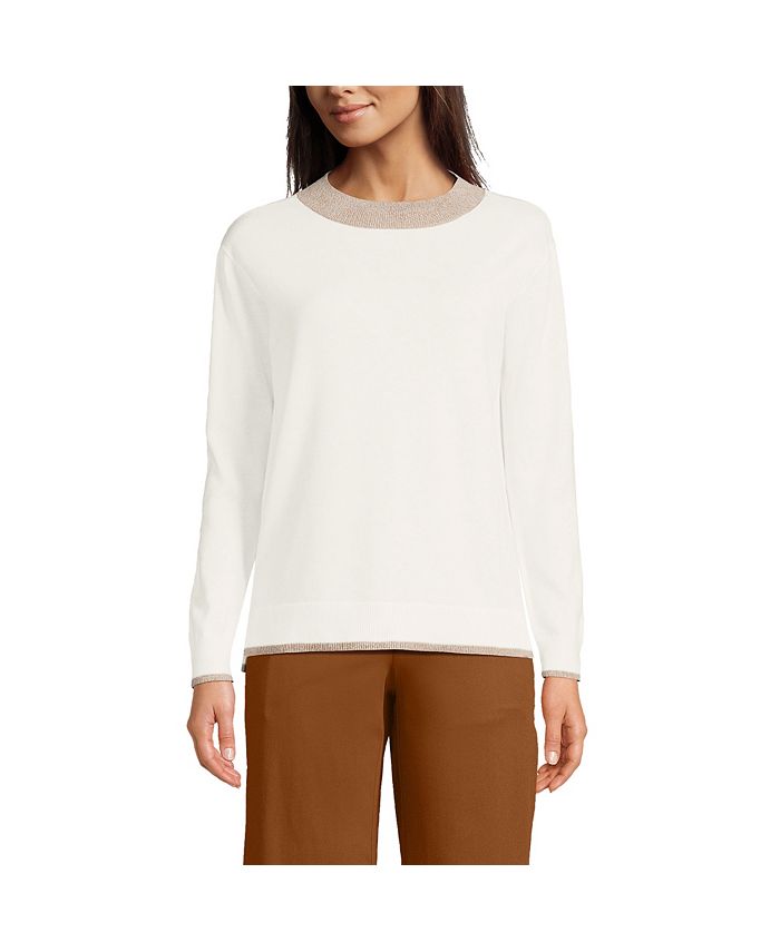 Lands' End Women's Fine Gauge Cotton Crewneck Sweater Macy's