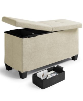 30 Inch Ottoman Storage Bench with Storage Bins - Leatherette or Fabric Finish