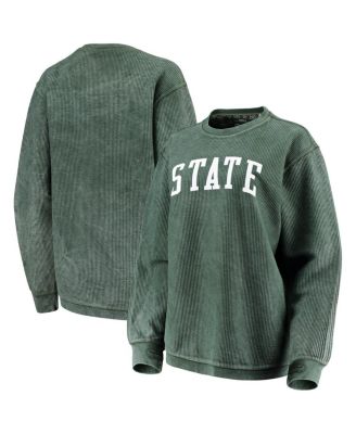 Women's Green Distressed Michigan State Spartans Comfy Cord Vintage-Like Wash Basic Arch Pullover Sweatshirt