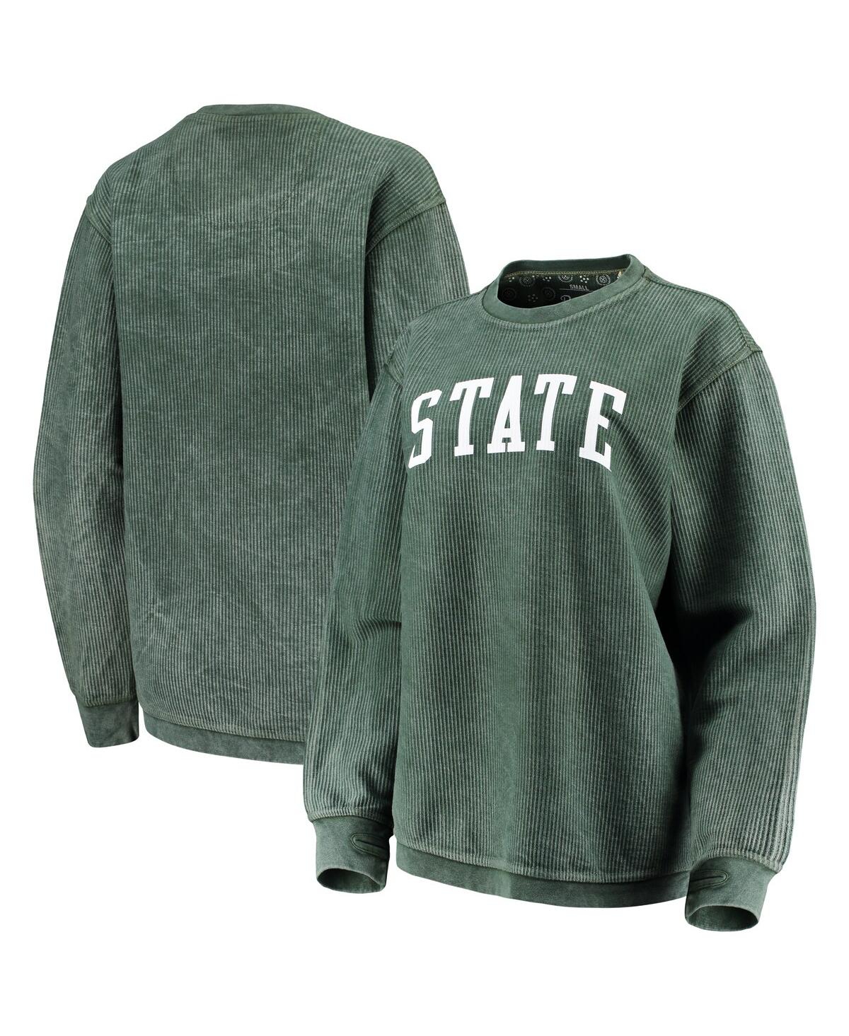 PRESSBOX WOMEN'S PRESSBOX GREEN DISTRESSED MICHIGAN STATE SPARTANS COMFY CORD VINTAGE-LIKE WASH BASIC ARCH PU 