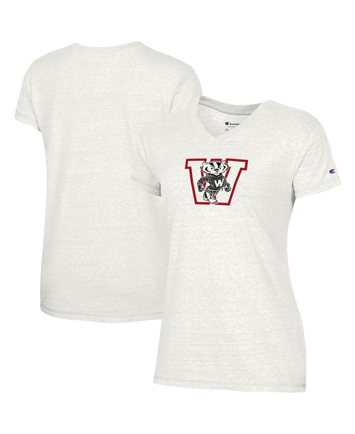 Champion Women's  White Wisconsin Badgers Vault Logo V-neck T-shirt