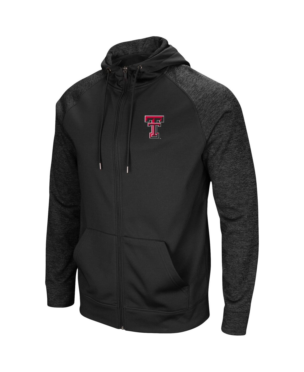 Men's Colosseum Black Texas Tech Red Raiders Blackout 3.0 Tonal Raglan Full-Zip Hoodie