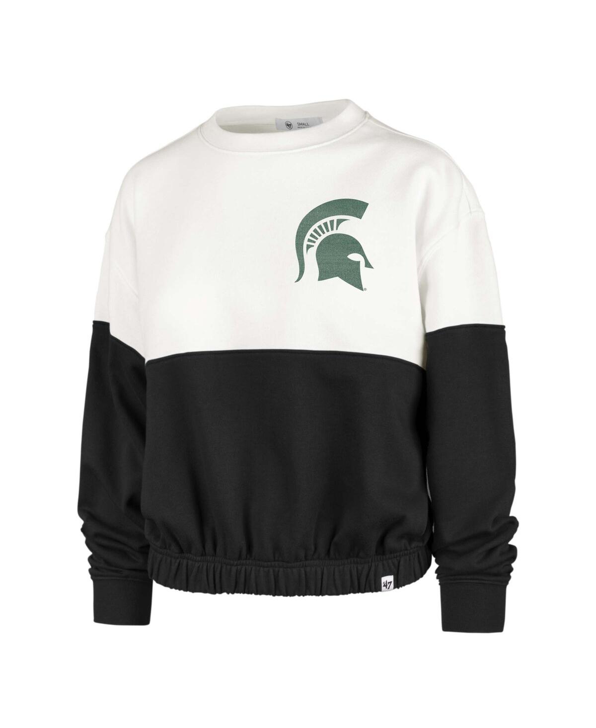Shop 47 Brand Women's ' White, Black Distressed Michigan State Spartans Take Two Bonita Pullover Sweatshir In White,black