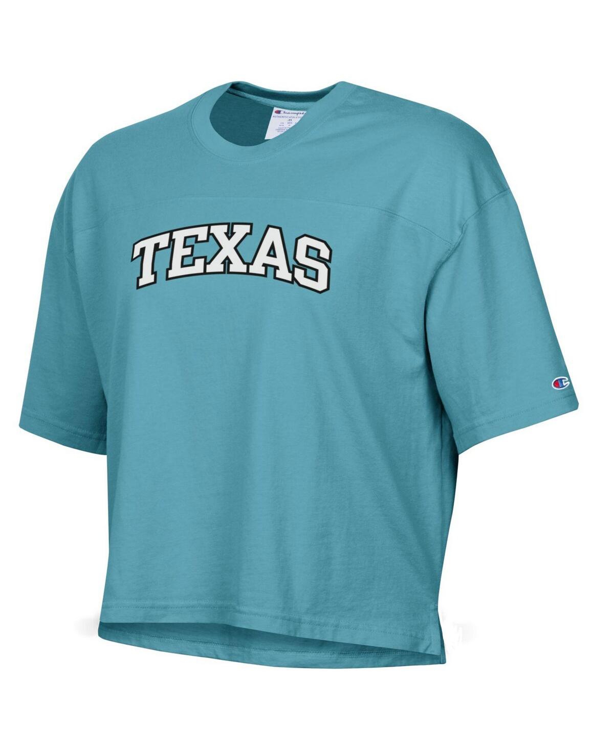 Shop Champion Women's  Aqua Distressed Texas Longhorns Vintage-like Wash Boxy Crop T-shirt