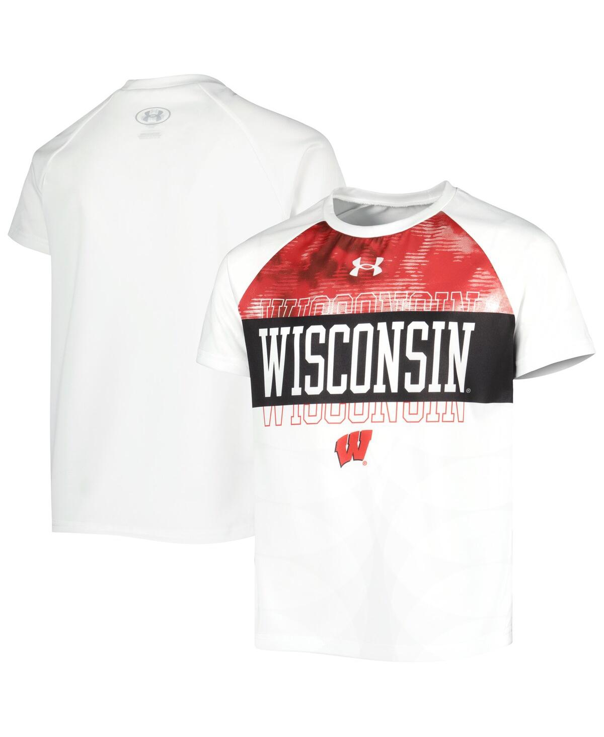 Shop Under Armour Big Boys  White Wisconsin Badgers Gameday Print Raglan T-shirt