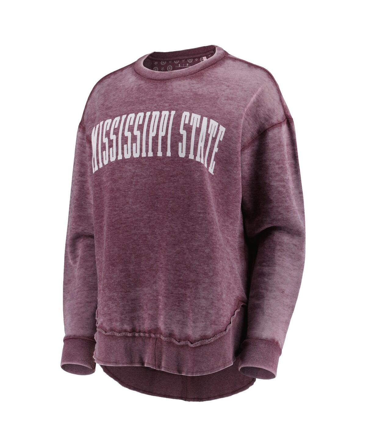 PRESSBOX WOMEN'S PRESSBOX MAROON DISTRESSED MISSISSIPPI STATE BULLDOGS VINTAGE-LIKE WASH PULLOVER SWEATSHIRT 