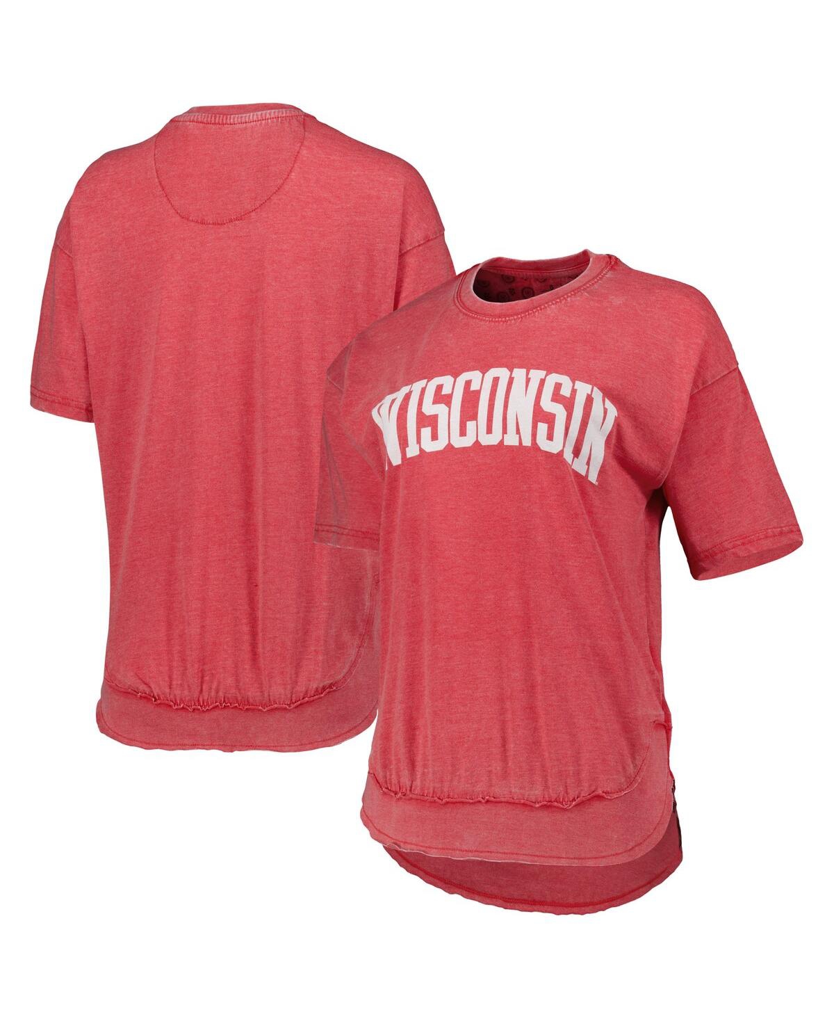 Shop Pressbox Women's  Heathered Red Distressed Wisconsin Badgers Arch Poncho T-shirt In Heather Red