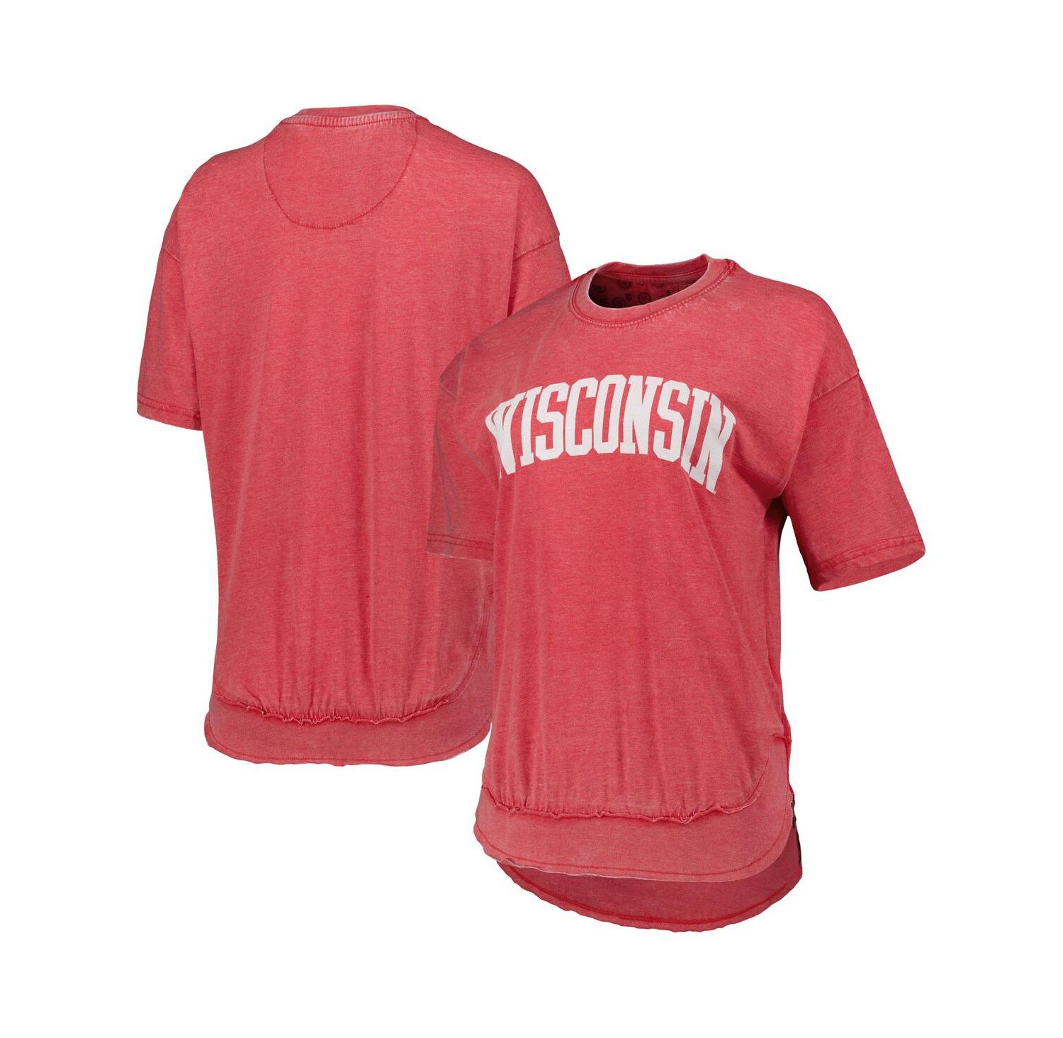 Women's Heathered Red Distressed Wisconsin Badgers Arch Poncho T-shirt