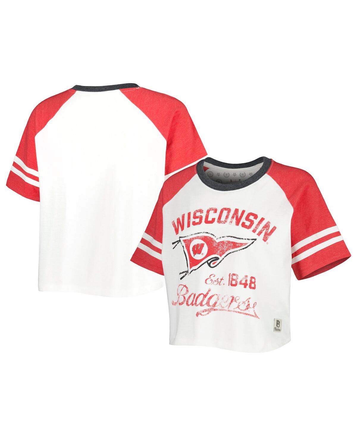 Shop Pressbox Women's  White Distressed Wisconsin Badgers Melange Beaumont Cropped Raglan T-shirt