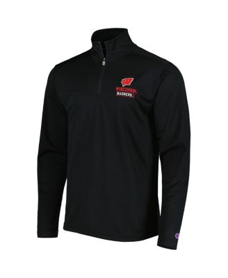 Men's Black Wisconsin Badgers Textured Quarter-Zip Jacket