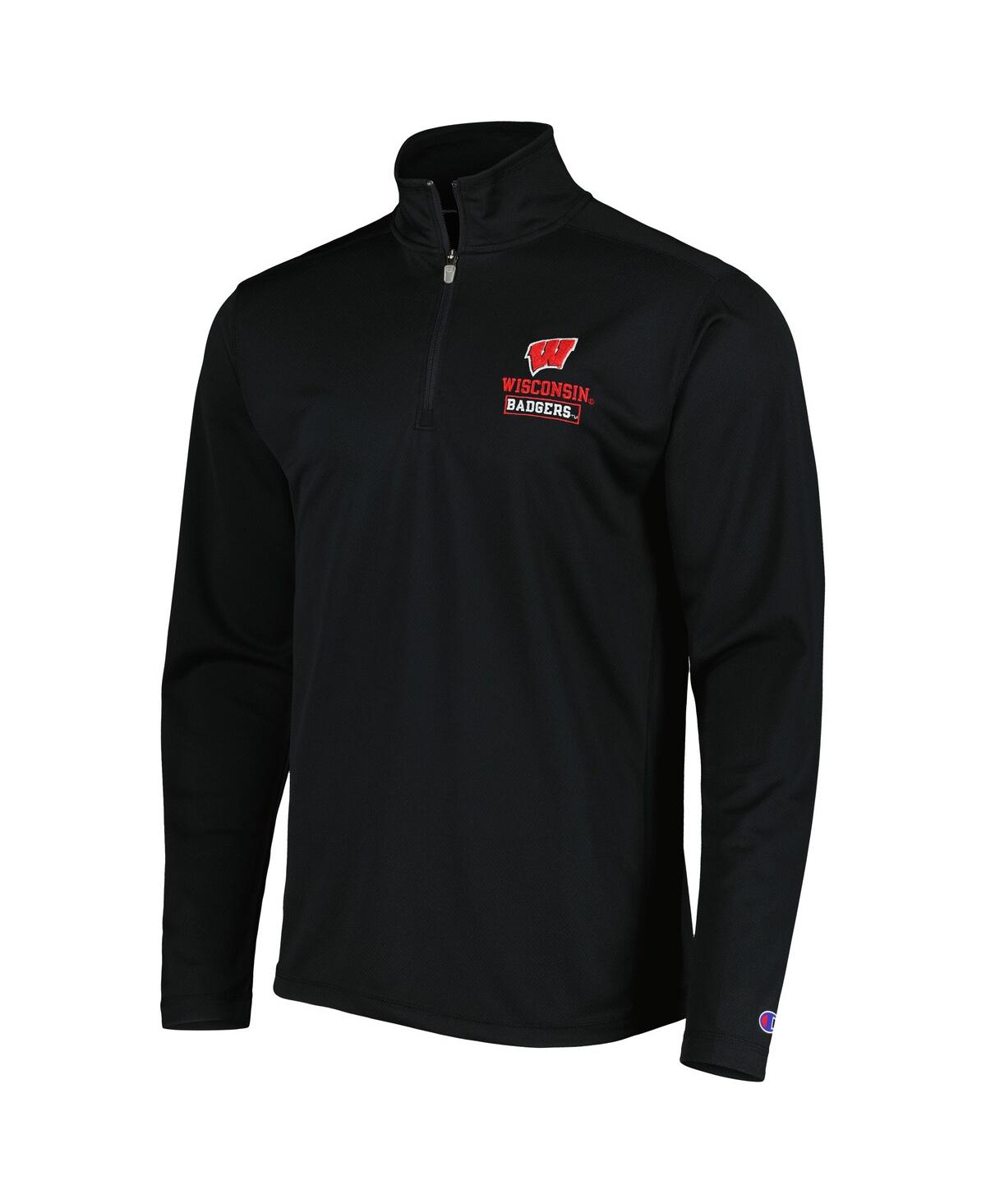 Shop Champion Men's  Black Wisconsin Badgers Textured Quarter-zip Jacket