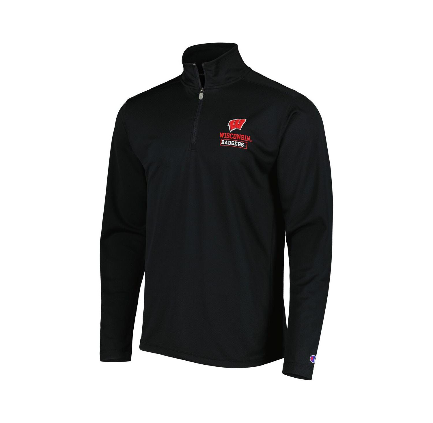 Men's Black Wisconsin Badgers Textured Quarter-Zip Jacket
