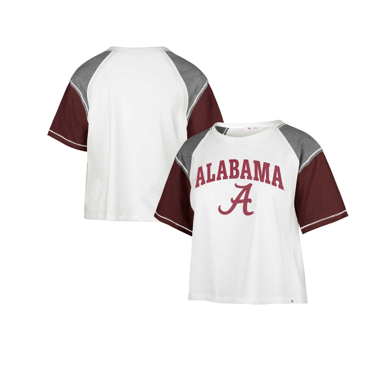 Women's White Distressed Alabama Crimson Tide Serenity Gia Cropped T-shirt