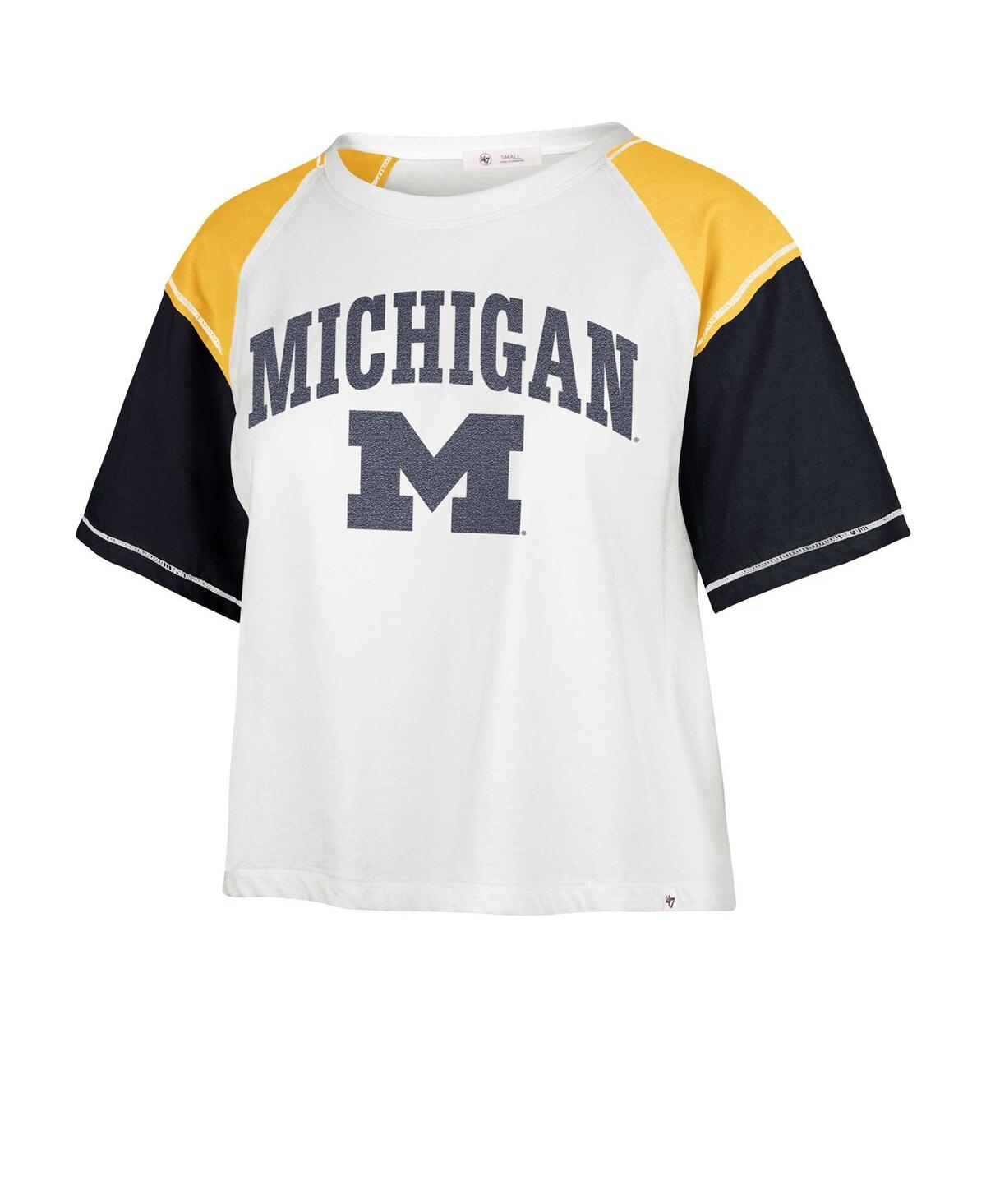Shop 47 Brand Women's ' White Distressed Michigan Wolverines Serenity Gia Cropped T-shirt