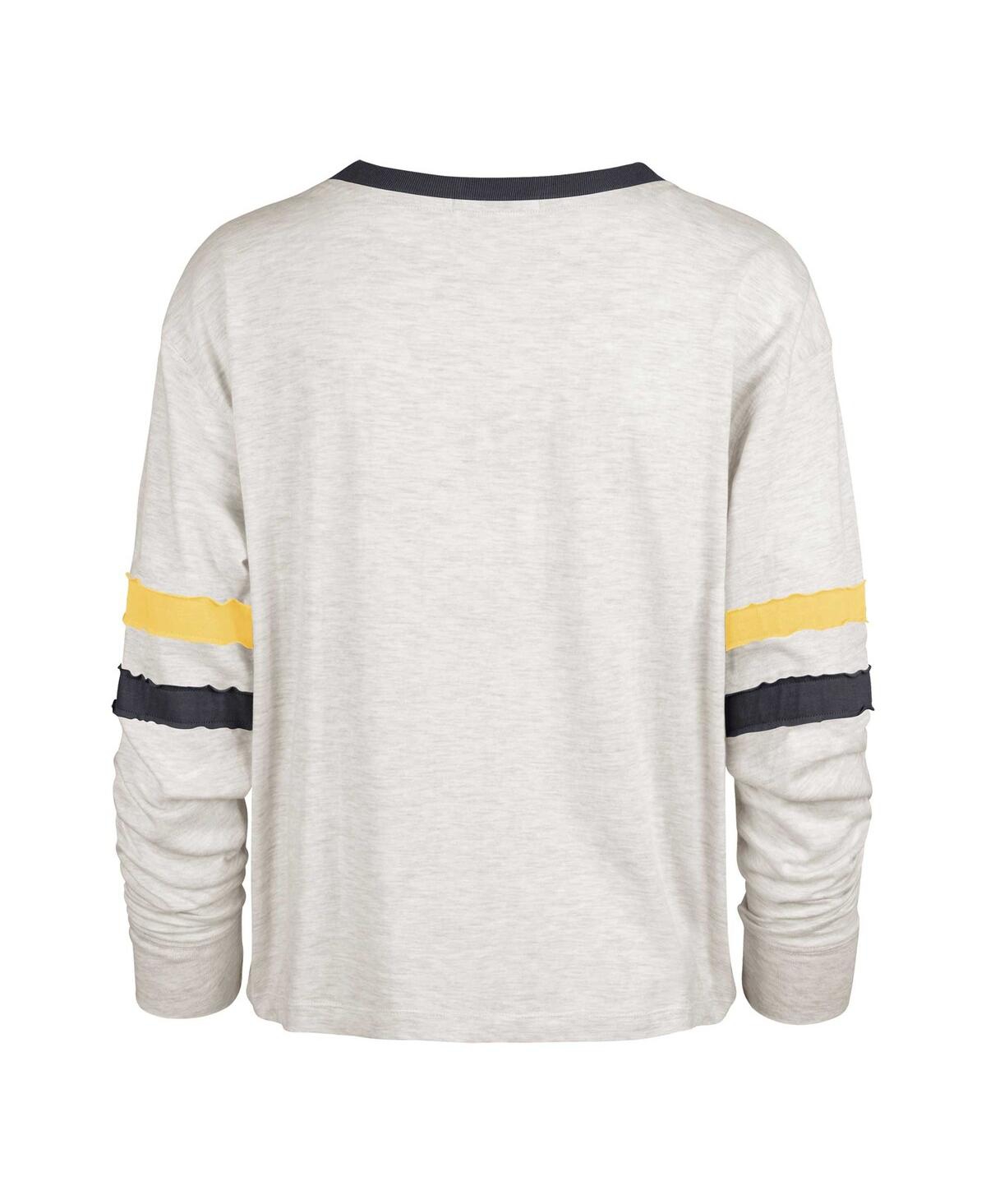 47 BRAND WOMEN'S '47 BRAND OATMEAL DISTRESSED MICHIGAN WOLVERINES VAULT ALL CLASS LENA LONG SLEEVE T-SHIRT 