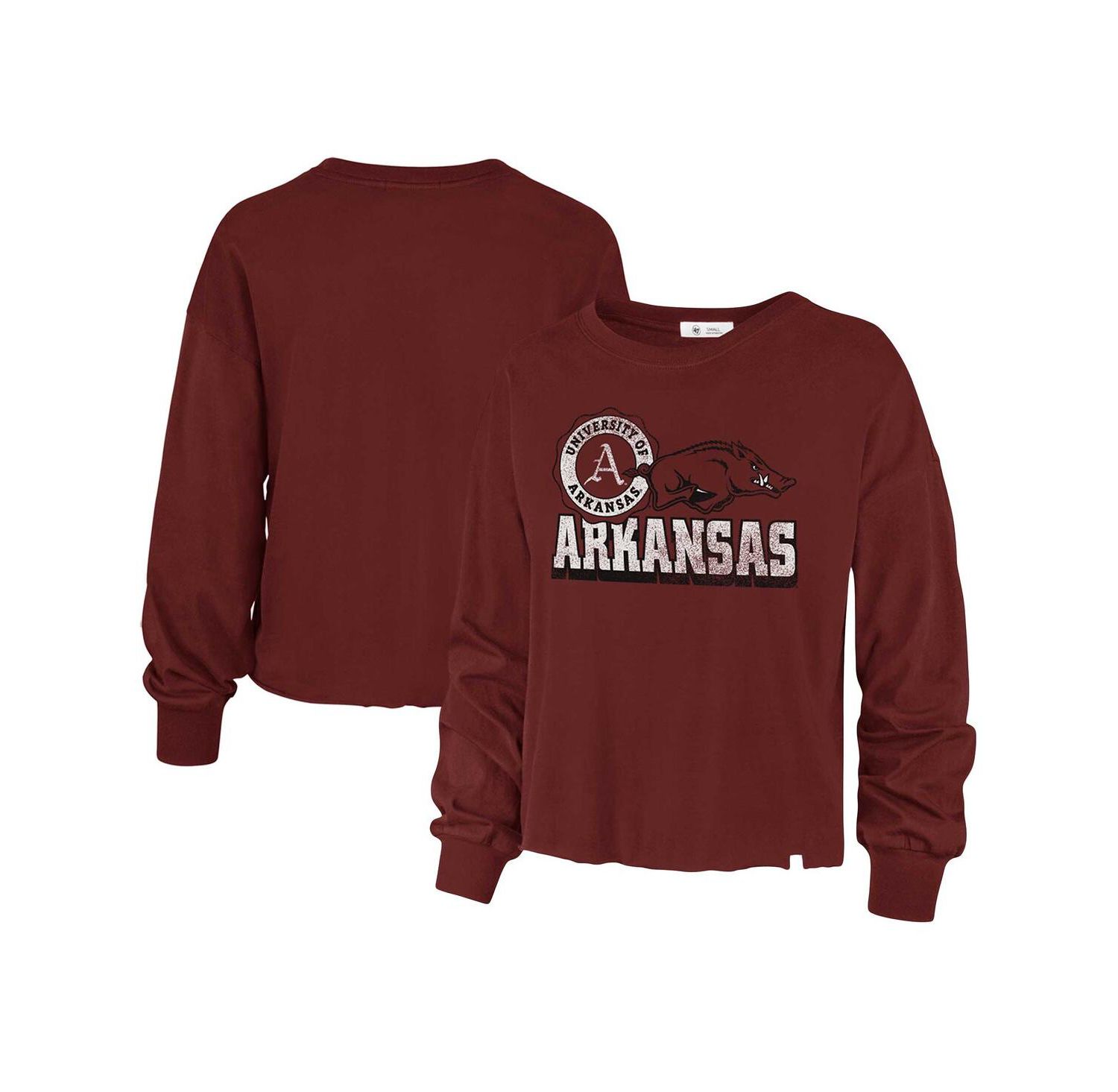 Women's Cardinal Distressed Arkansas Razorbacks Bottom Line Parkway Long Sleeve T-shirt