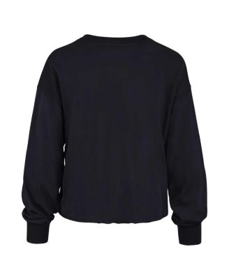 Women's Navy Distressed Michigan Wolverines Bottom Line Parkway Long Sleeve T-shirt