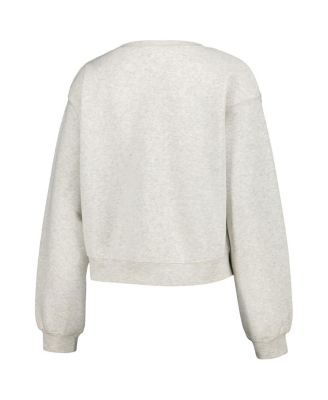 Women's Oatmeal Michigan Wolverines Core Chenille Cropped Pullover Sweatshirt