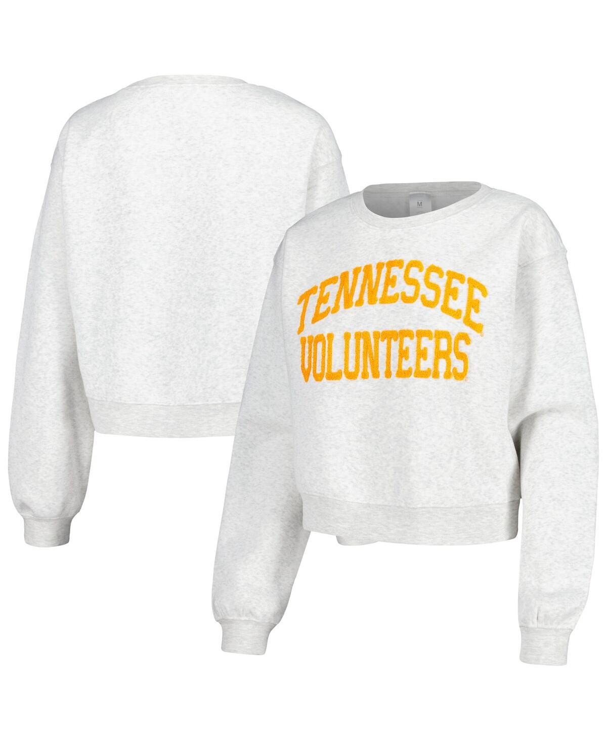Zoozatz Oatmeal Tennessee Volunteers Core Chenille Cropped Pullover Sweatshirt In Oatmeal