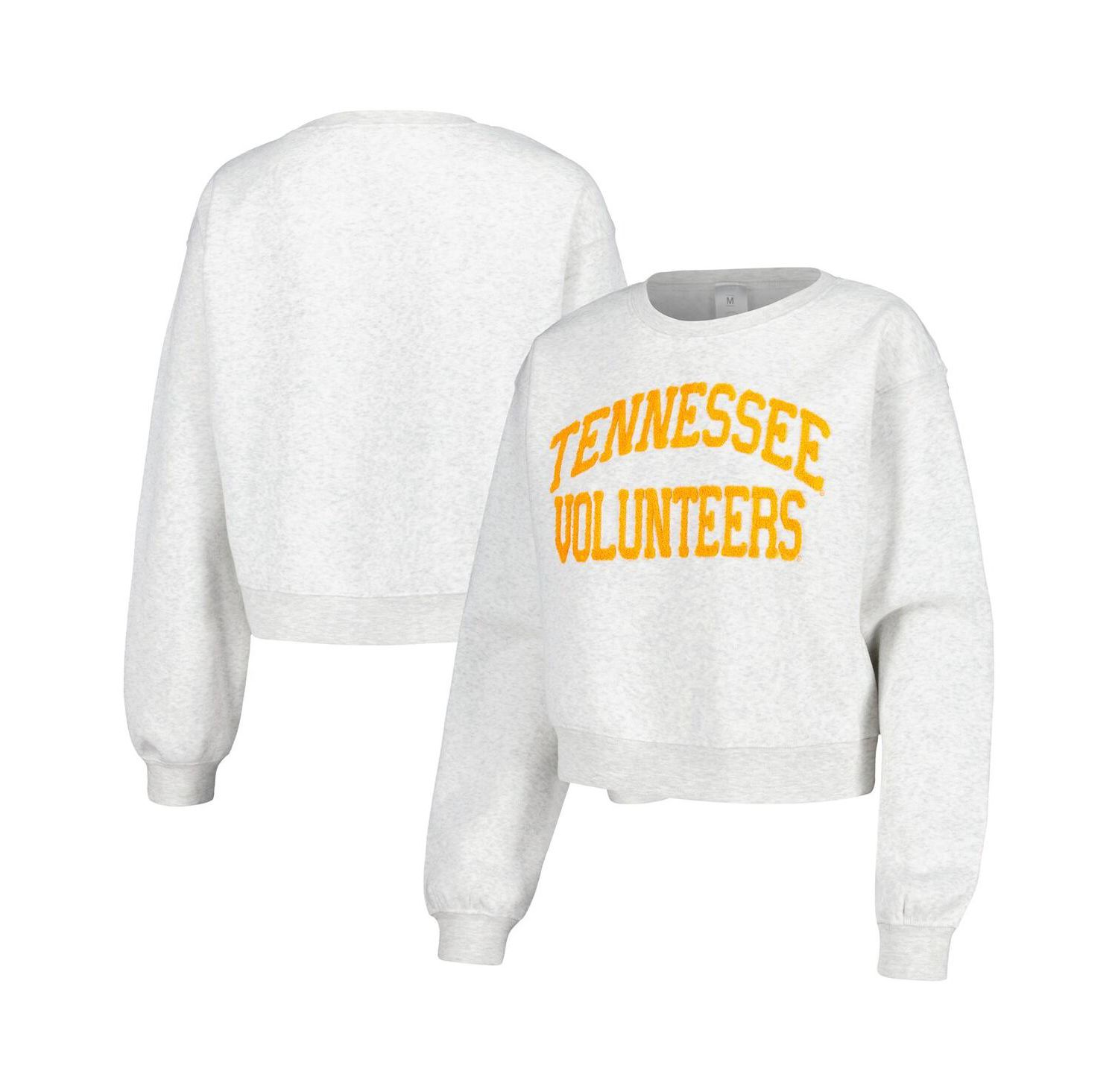 Women's Oatmeal Tennessee Volunteers Core Chenille Cropped Pullover Sweatshirt