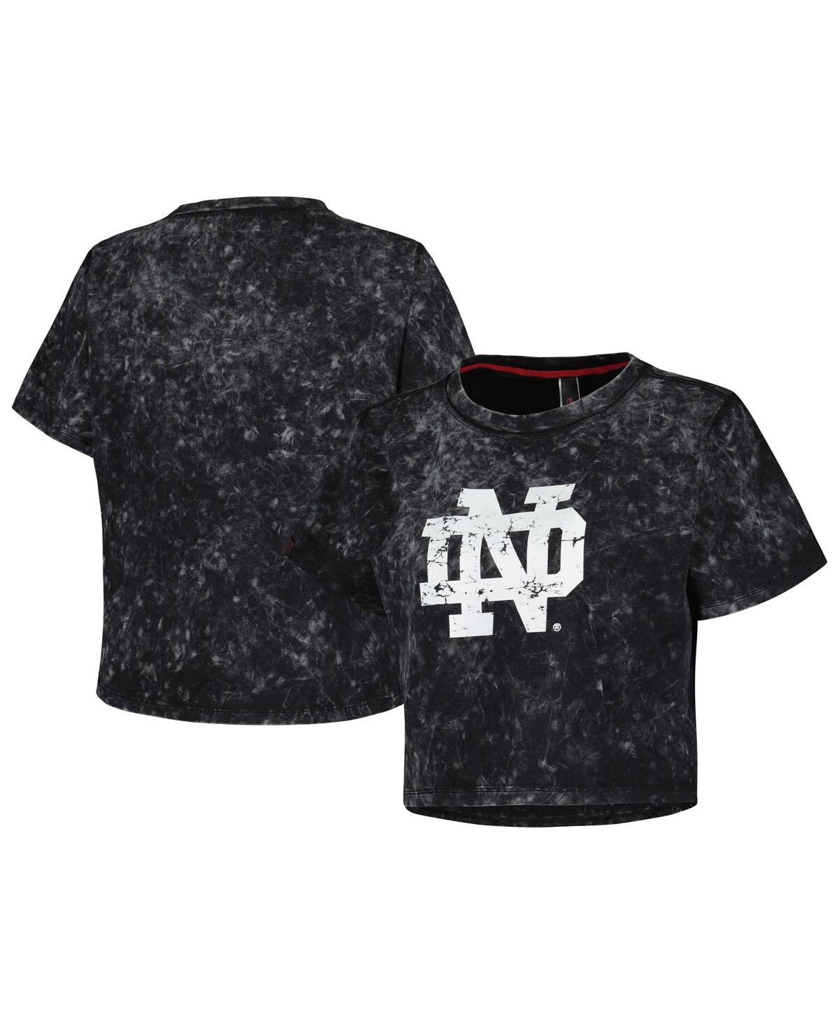 Women's Black Distressed Notre Dame Fighting Irish Vintage-Like Wash Milky Silk Cropped T-shirt - Black
