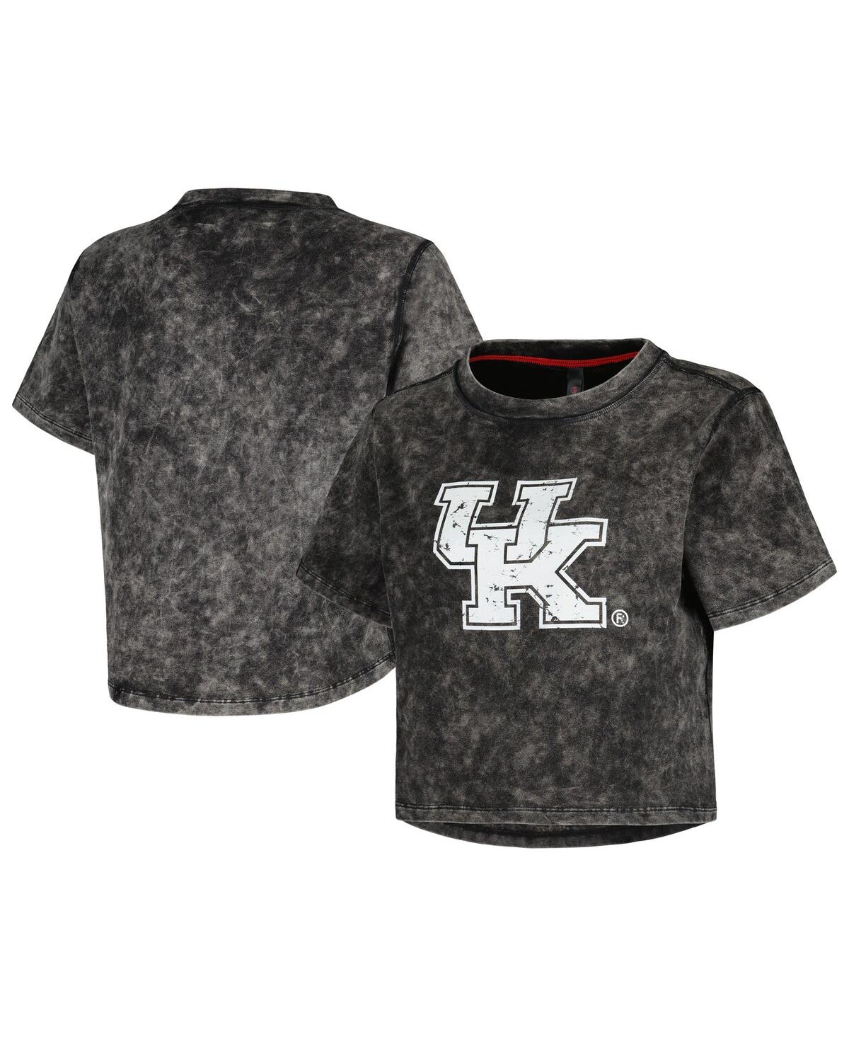 Women's Black Distressed Kentucky Wildcats Vintage-Like Wash Milky Silk Cropped T-shirt - Black