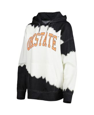 Women's White, Black Distressed Oklahoma State Cowboys For the Fun Double Dip-Dyed Pullover Hoodie