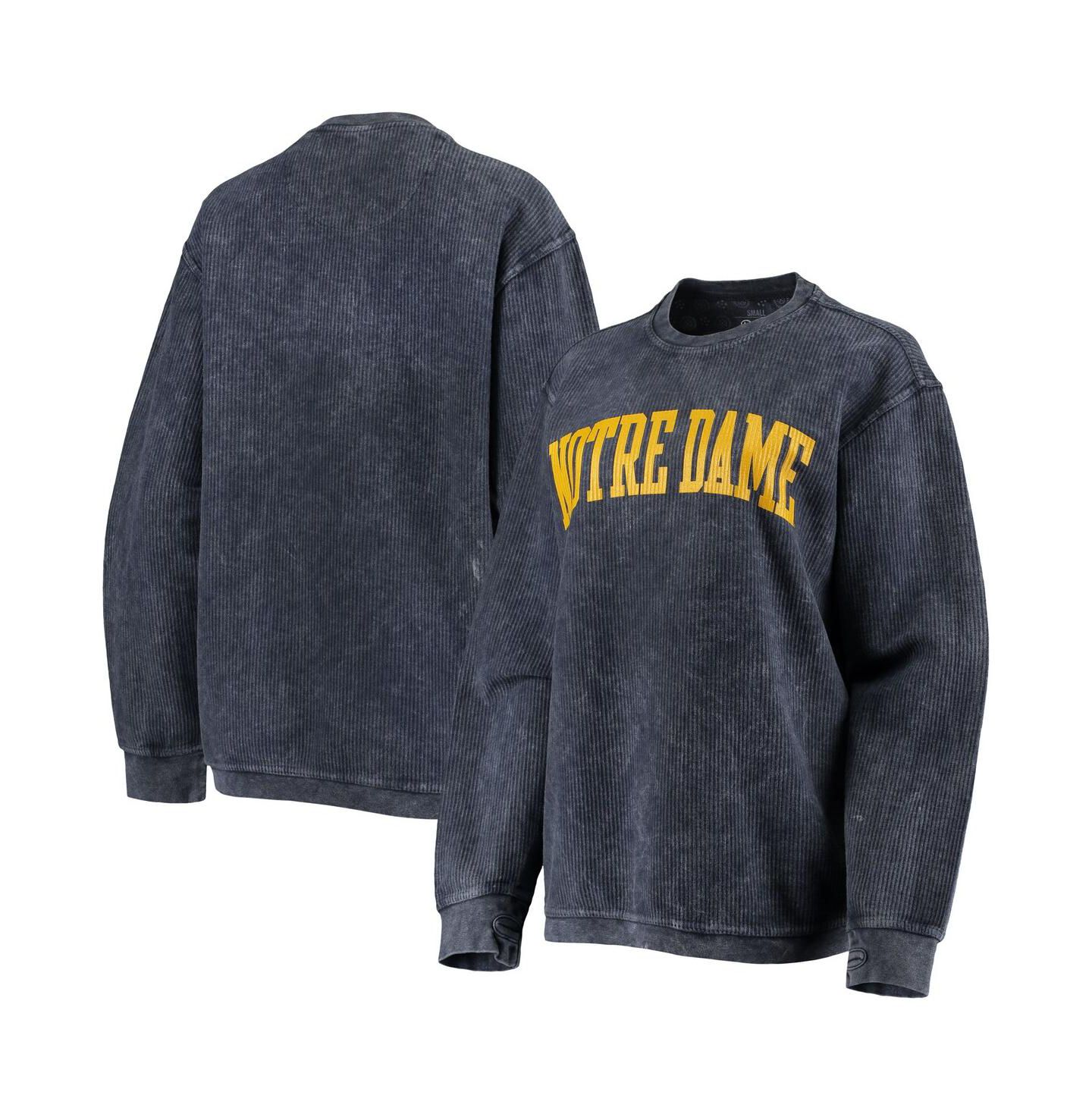 Женские толстовки Pressbox Navy Distressed Notre Dame Fighting Irish Comfy Cord Vintage-Like Wash Basic Arch Pullover — фото 1