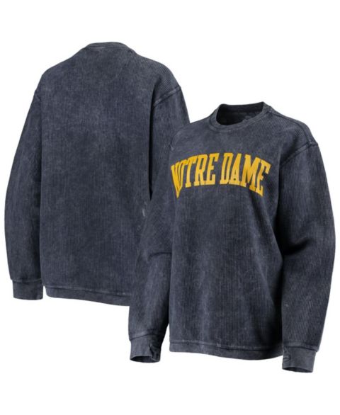 Женский свитшот Pressbox Navy Distressed Notre Dame Fighting Irish Comfy Cord Vintage-Like Wash Basic Arch Pullover