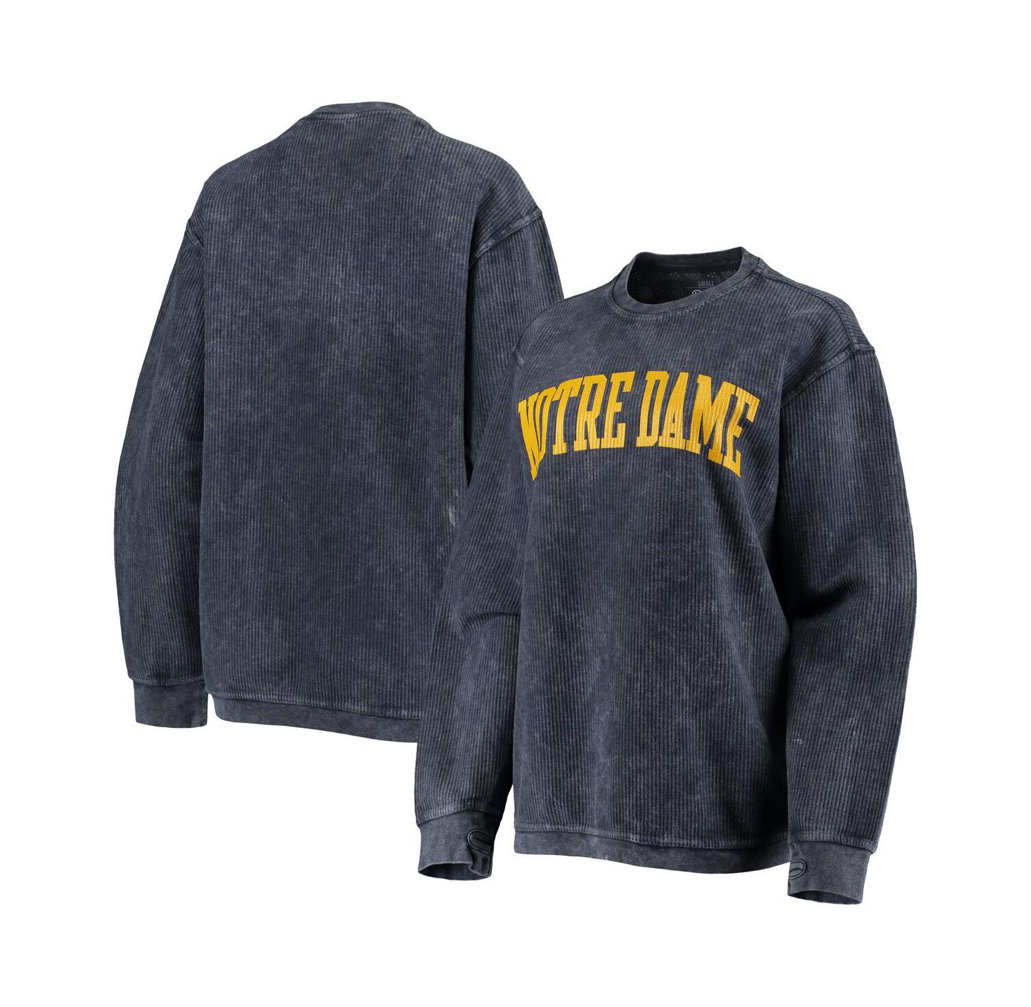 Women's Navy Distressed Notre Dame Fighting Irish Comfy Cord Vintage-Like Wash Basic Arch Pullover Sweatshirt