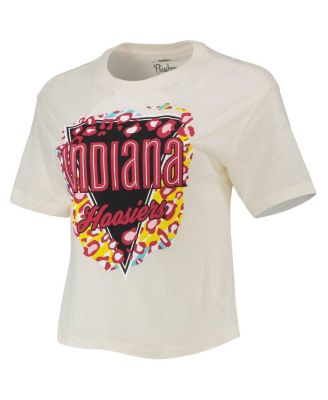 Women's Cream Indiana Hoosiers Taylor Animal Print Cropped T-shirt