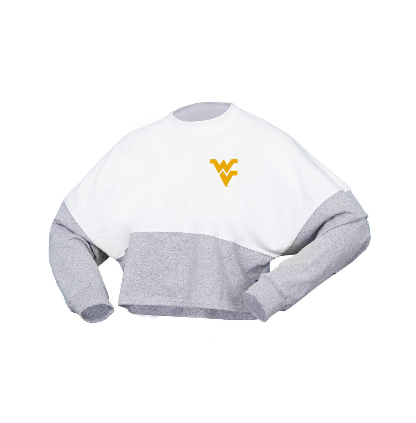 Женская футболка Spirit Jersey White West Virginia Mountaineers Heather Block Cropped Long Sleeve Jersey — фото 3