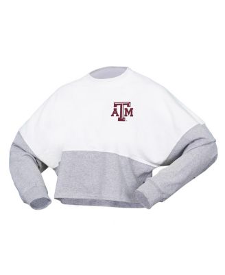 Women's White Texas A&M Aggies Heather Block Cropped Long Sleeve Jersey T-shirt