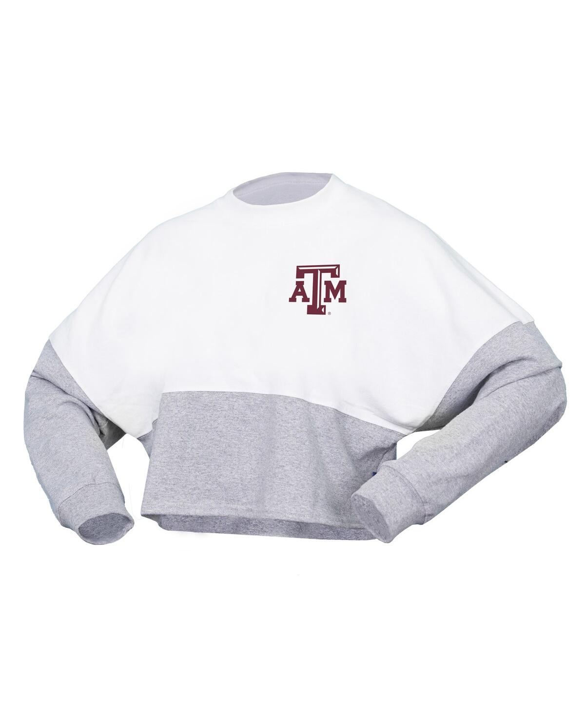 Shop Spirit Jersey Women's  White Texas A&m Aggies Heather Block Cropped Long Sleeve Jersey T-shirt