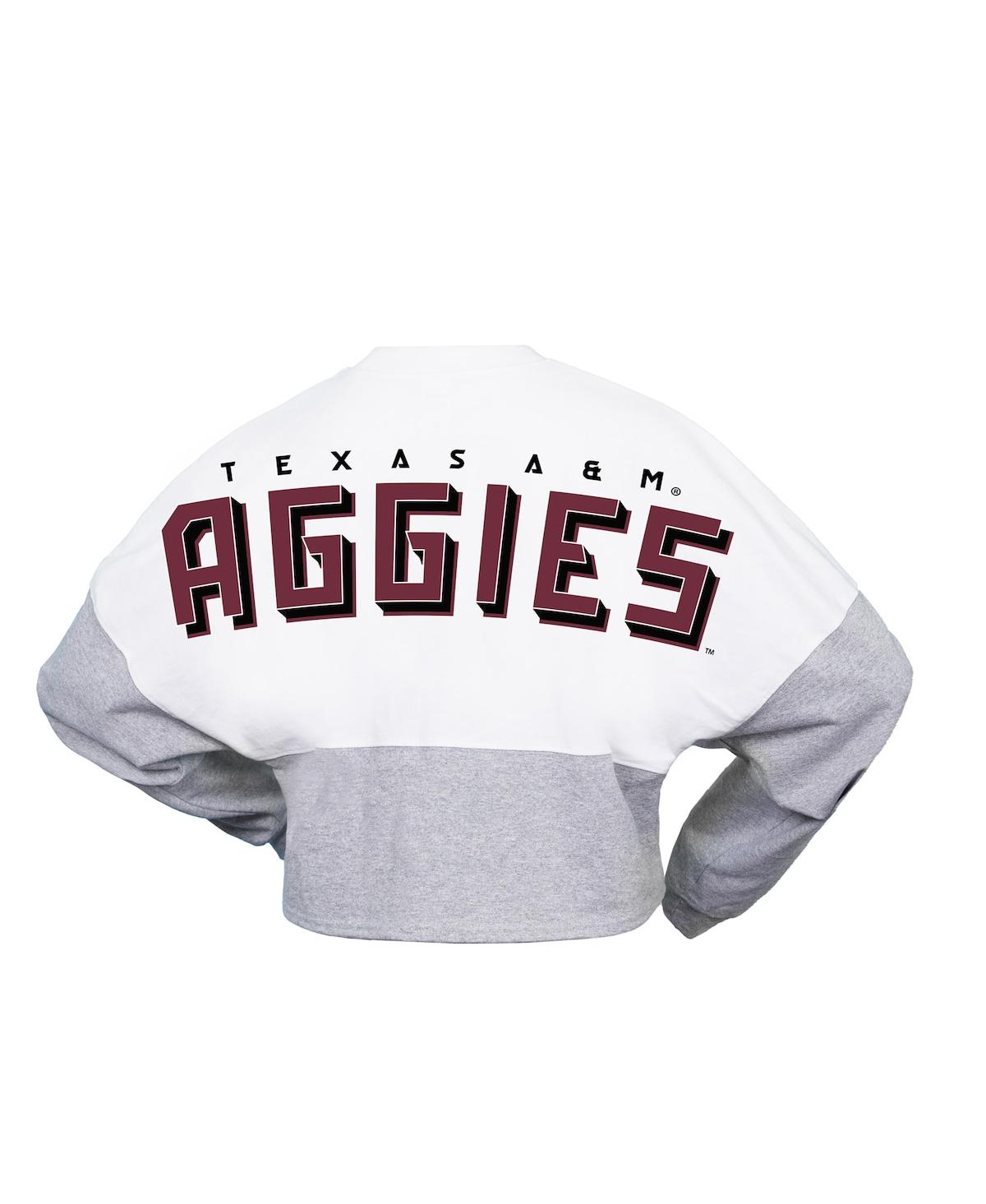 Shop Spirit Jersey Women's  White Texas A&m Aggies Heather Block Cropped Long Sleeve Jersey T-shirt