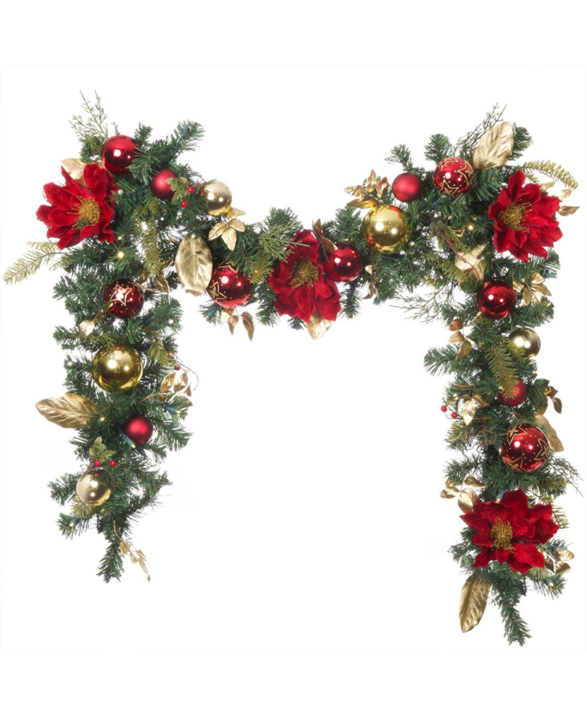 Company 9' Artificial Christmas Garland with Lights, Golden-Tone Leaf Red Magnolia - Assorted