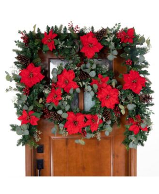 Village Lighting Company 30" Lighted Christmas Wreath, Christmas Poinsettia