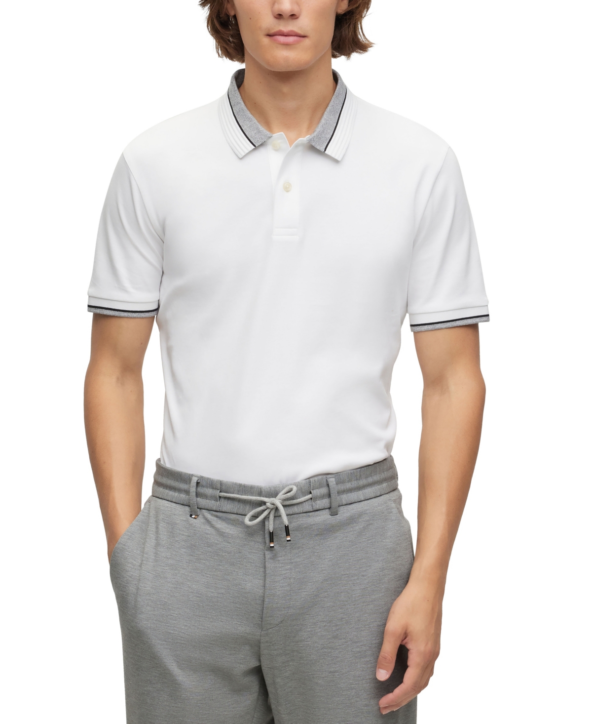 Hugo Boss Boss By  Men's Contrast Tipping Polo Shirt In White