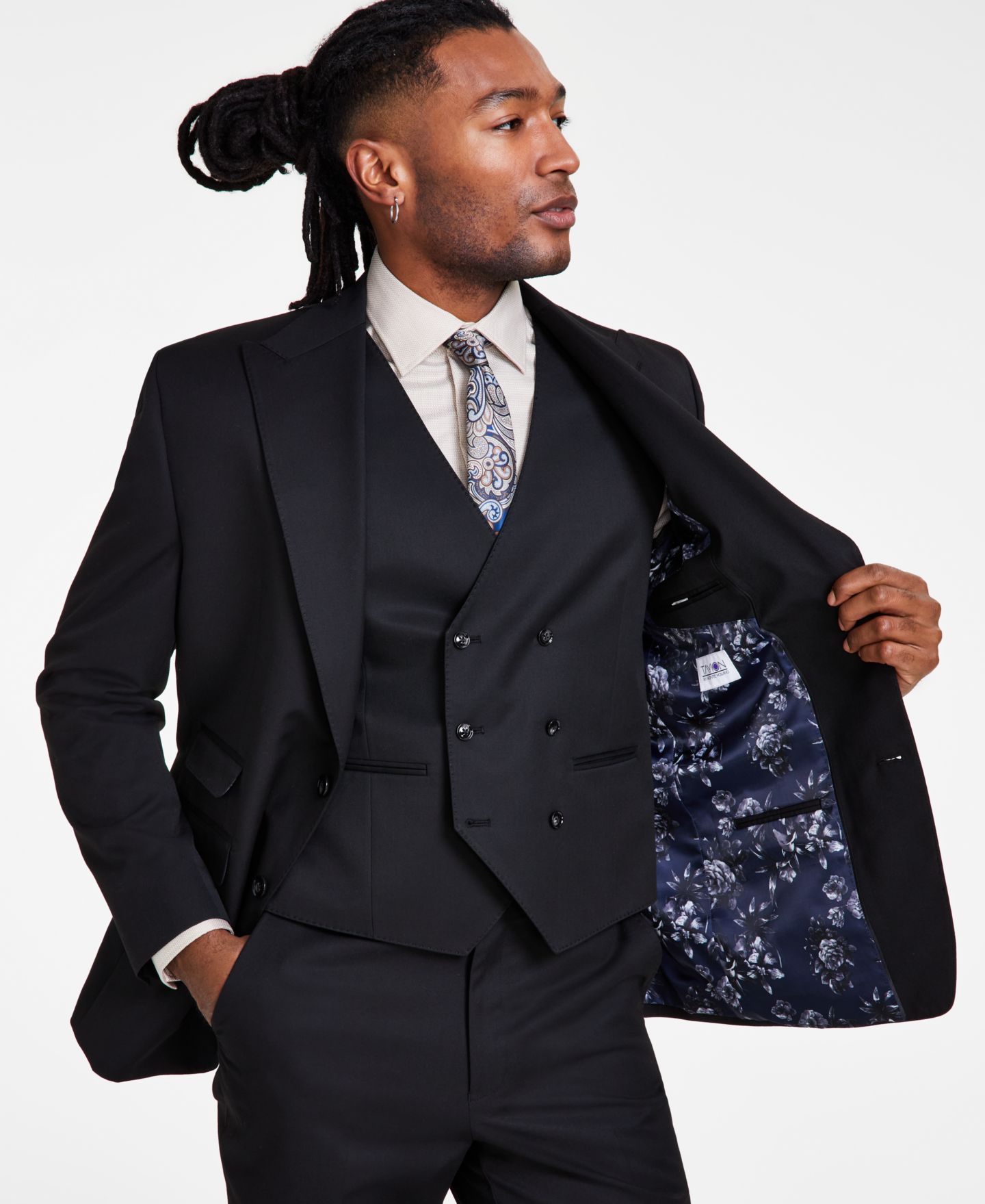 Мужской пиджак Tayion Collection Classic-Fit Solid Suit, цвет: Чёрный однотонный — фото 4