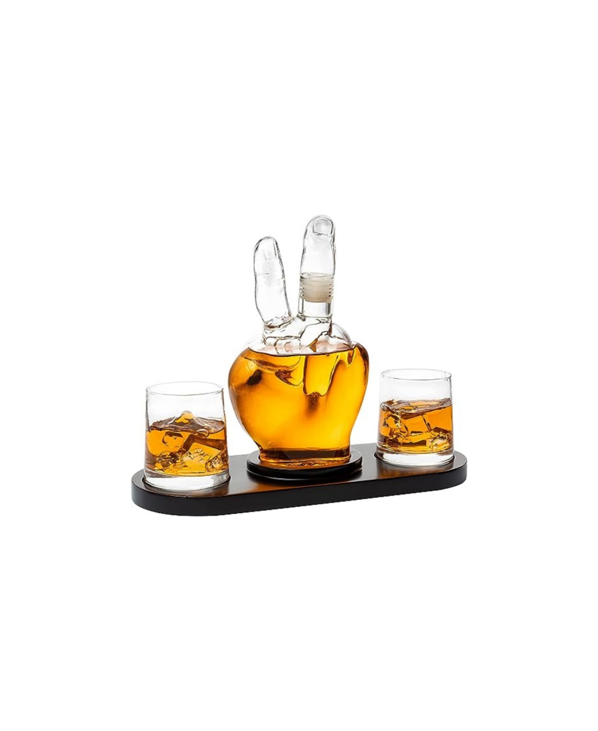 The Wine Savant Peace Sign Wine And Whiskey Decanter With 10 oz Glasses Set, 4 Piece Set In Clear