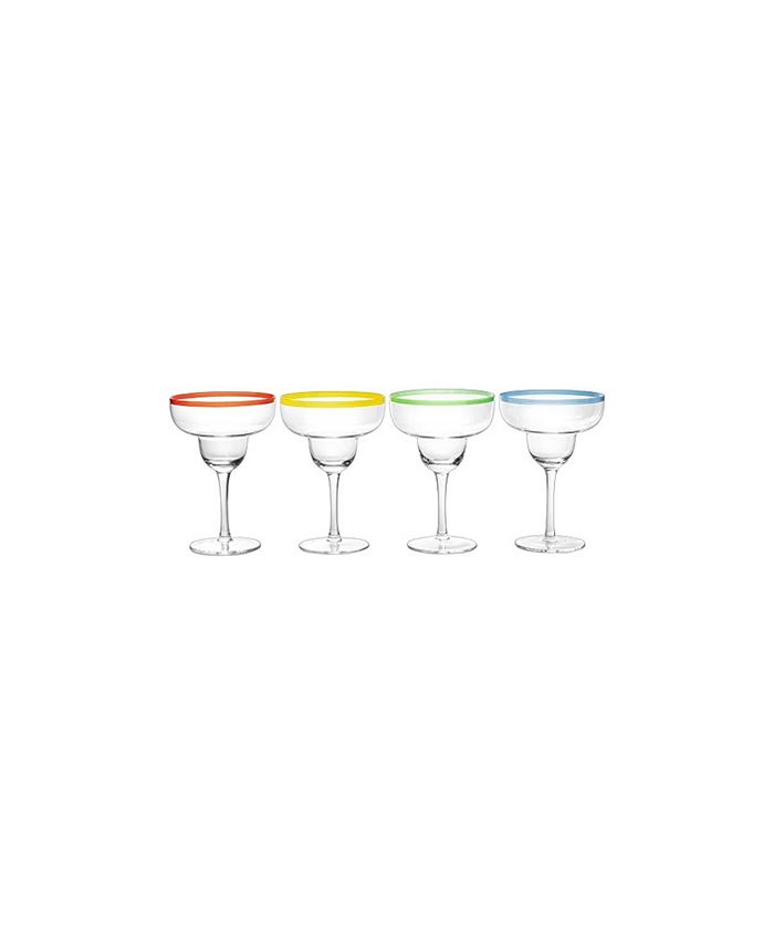 The Wine Savant Glass Colorful Party Rim 12 oz Margarita Glasses, Set of 4 Macy's
